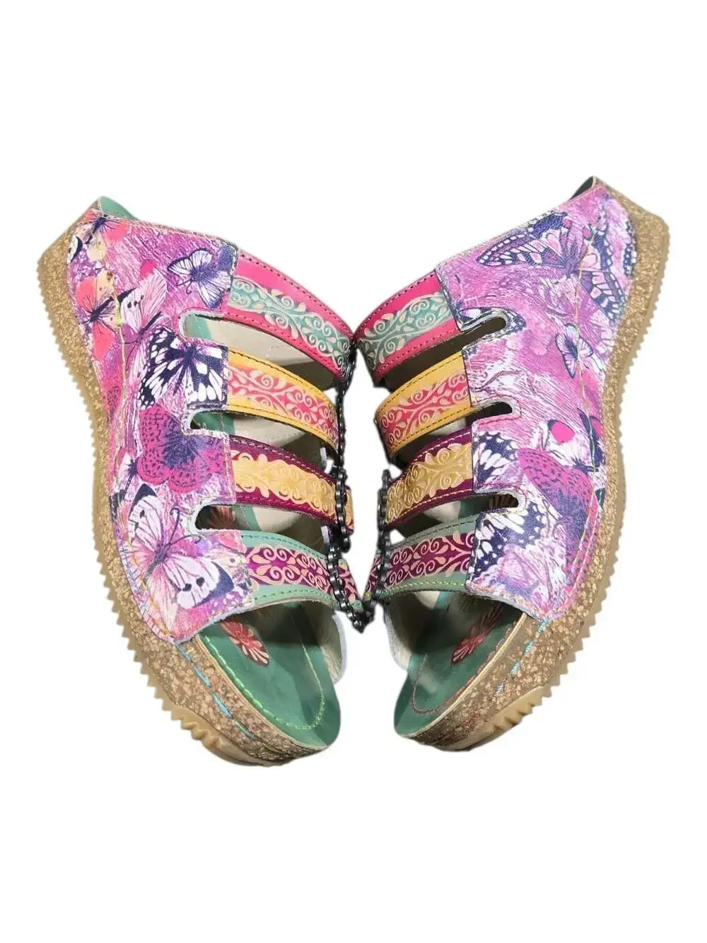 L'Artiste by Spring Step Blessing Floral Butterfly Embossed Leather Wedge Slides